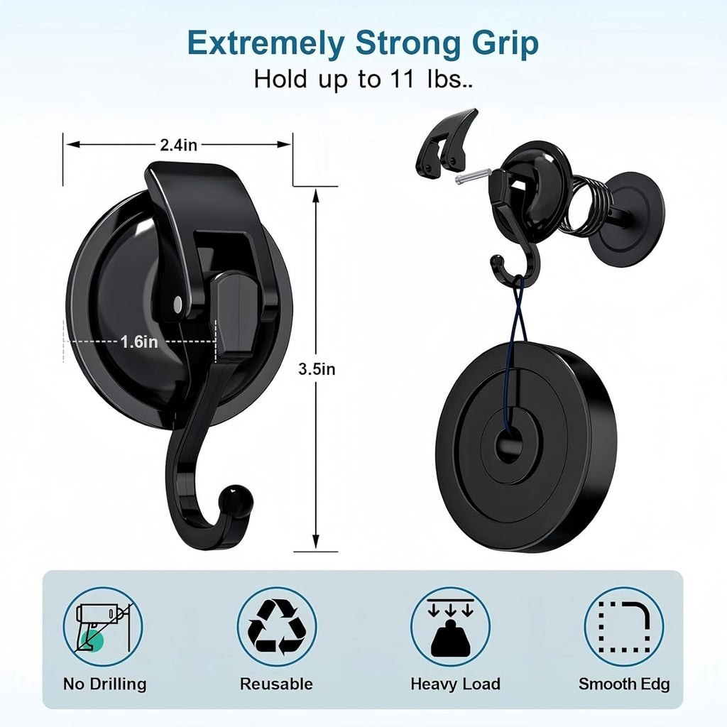 Skiennix Heavy Duty Vacuum Suction Cup Hooks - Easy Install & Remove | Black, 2-Pack for Kitchen & Bathroom