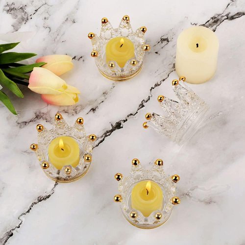 Crown Glass Tealight Candle Holders - Set of 12 Elegant Votive Holders for Weddings & Home Decor