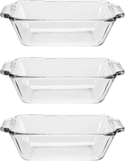 Anchor Hocking Glass Bread Pan - 1.5 Quart Loaf Pan Set of 3 for Perfect Baking