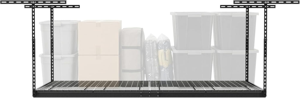 MonsterRax Overhead Garage Storage Rack - 4x8 Ceiling Shelving System with Adjustable Height 24"-45" - Grey