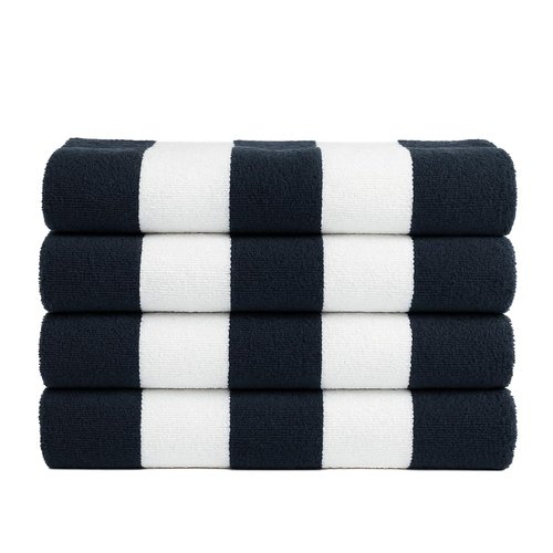 Salt Earth Cotton Striped Beach Cabana Towel, 4 Pack - 30"x60" Quick Dry Towels, Pool Essentials, Travel, Gym & Bathroom Towels, Oversized Beach Vacation Essentials (Navy Blue)