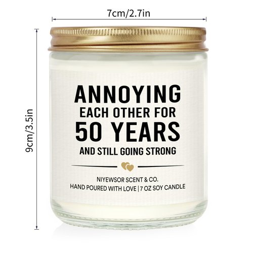 Niyewsor 50th Wedding Anniversary Couple Gifts, 50th Anniversary Candle Gifts for Couple, Parents, Husband, Wife, Him, Her, Friends, Golden Wedding Keepsake, Handmade, 7oz
