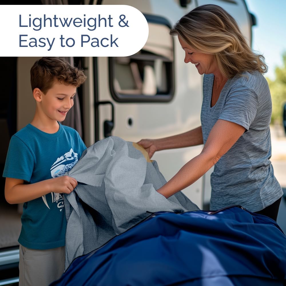 RV Short Queen Sheet Set - Soft, Breathable & Cooling 4-Piece Bedding for Trailers | Fits 8” to 12” Mattresses - Heathered Blue