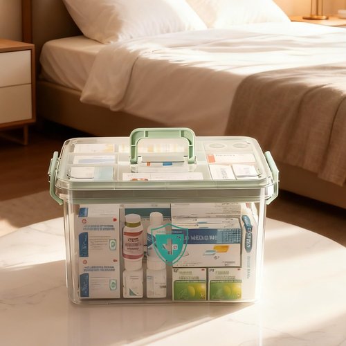 Clear Medicine Organizer by [Brand Name] - 2 Pack Plastic Storage Box for Home & Travel
