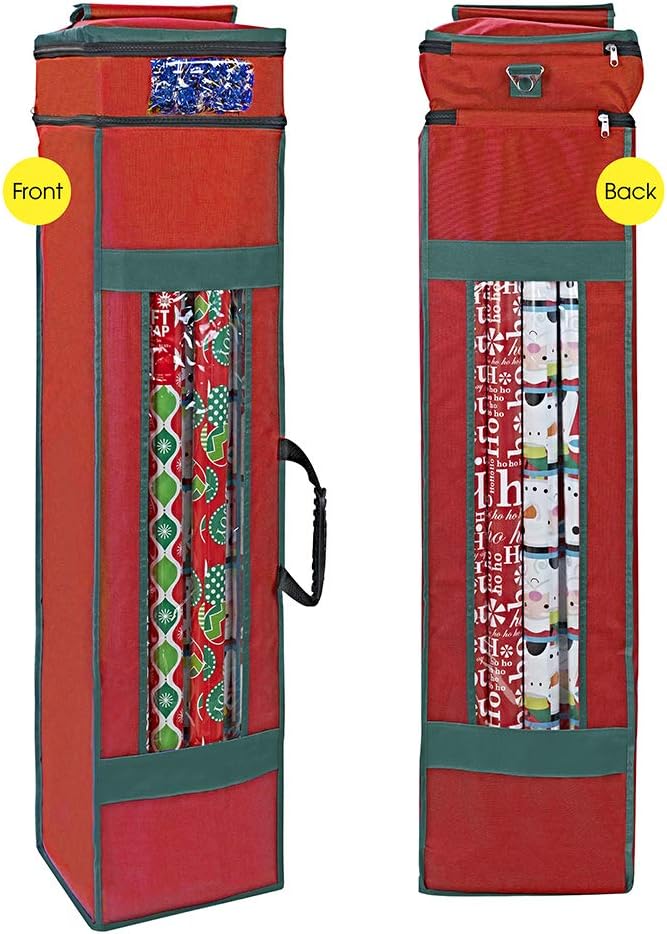 ProPik Wrapping Paper Storage Bag - Heavy Duty with Pocket & Clear Window | 47 x 10 x 10 Inch, Red