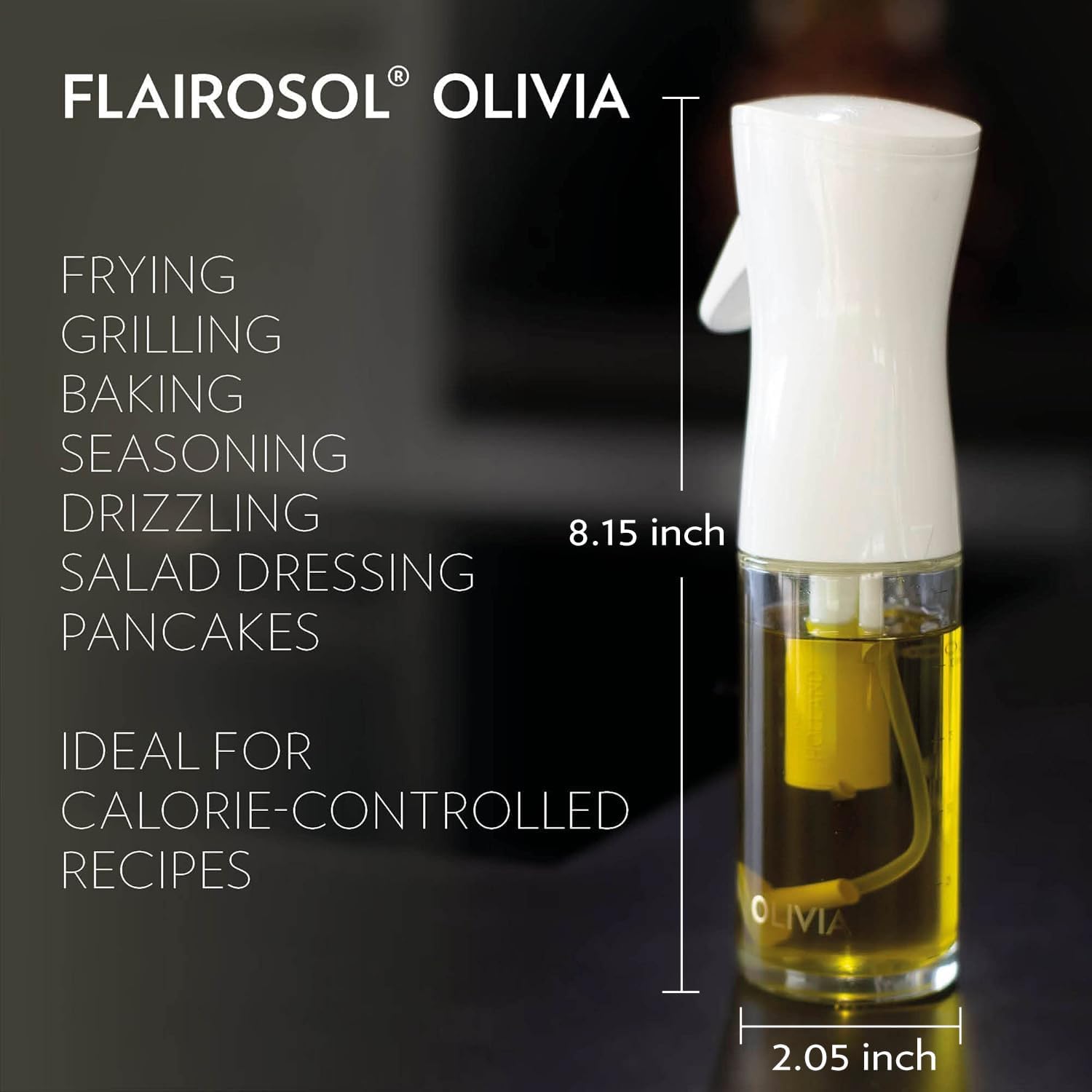 OLIVIA Signature Advanced Oil Sprayer - Continuous Spray for Cooking & BBQs | Glass Bottle in Golden Leaves