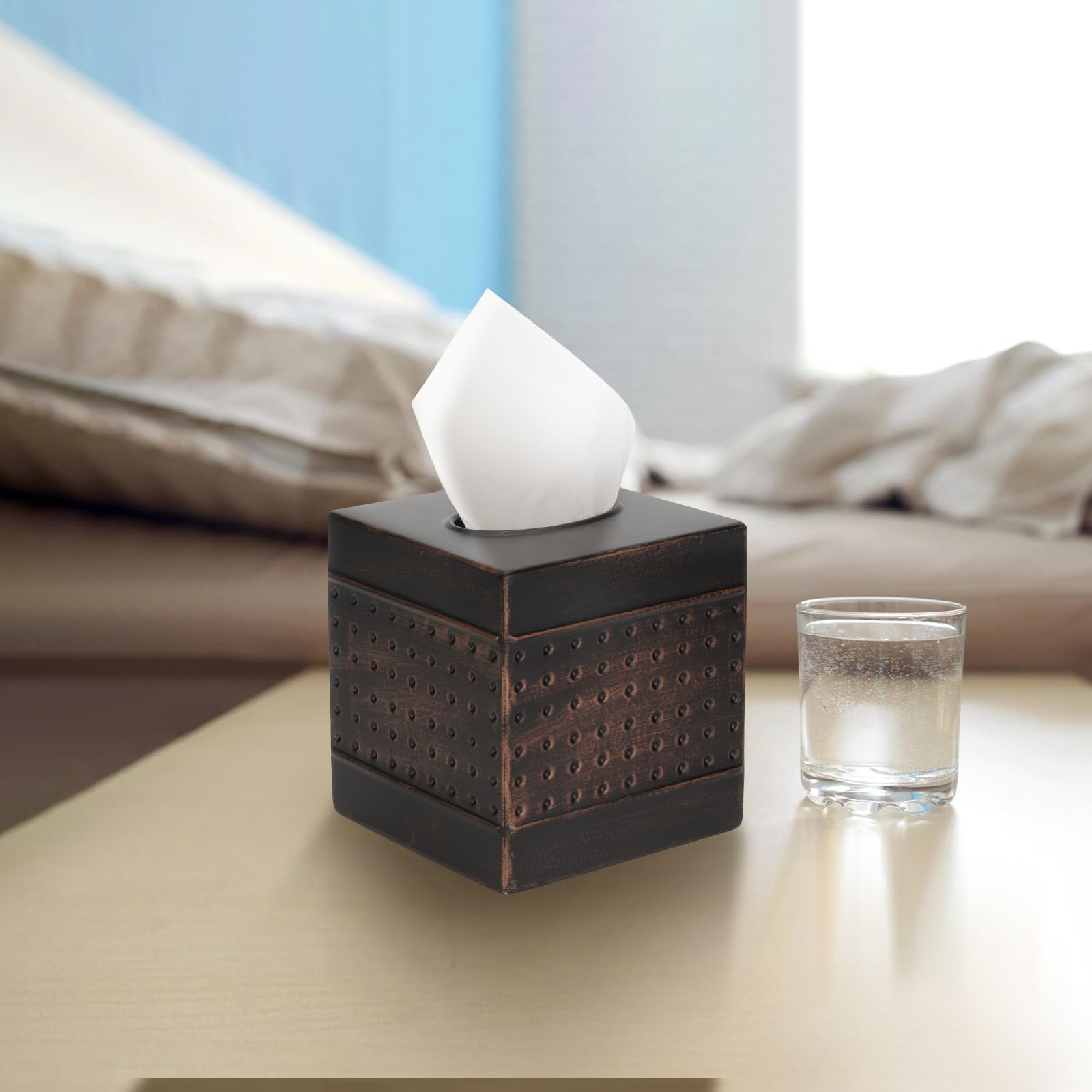 DSNMYO Industrial Style Tissue Box Cover, Tissue Holder, Square Box Covers,for bedrooms, Offices, bathrooms, Living Rooms etc.(Bronze)