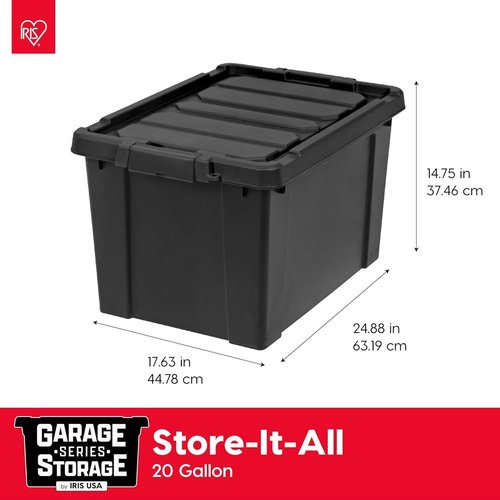 IRIS USA 20 Gallon Lockable Storage Bins - Heavy Duty, Stackable Containers for Garage Organization | 6 Pack - Black