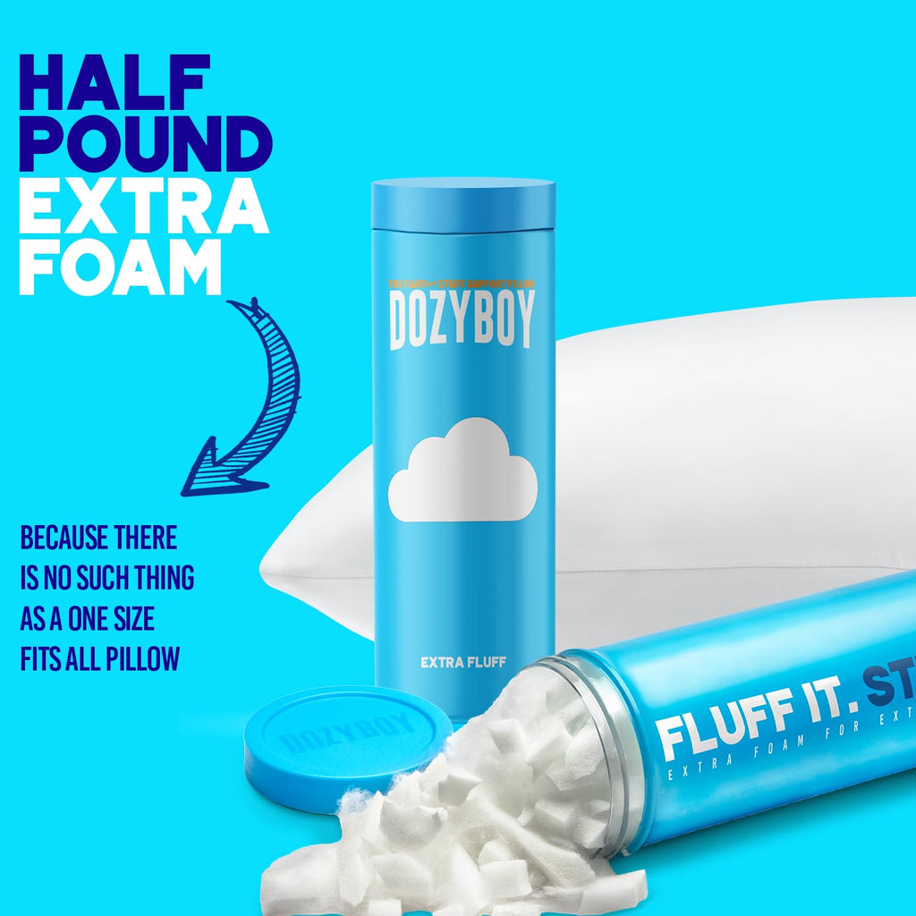DozyBoy Fluff and Stuff Comfort Pillow | Queen Size Memory Foam Pillows, Chiropractor Designed and Approved 2-in-1 Back Support and Bed Pillows | Fully Adjustable Pillow (White, Queen (Pack of 1))