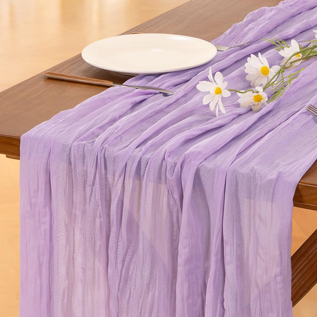 Socomi Lilac Purple Cheesecloth Table Runner - 120 Inch Rustic Gauze for Weddings & Events