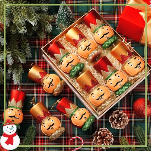 Christmas Nutcracker Ornaments Set - 10 Glitter Holiday Tree Decorations - 4 Inches - Variations Include Nutcracker