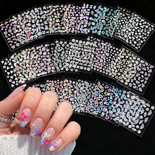 CHANGAR 30 Sheets 3D Floral Nail Art Stickers Colorful Flower Decals DIY