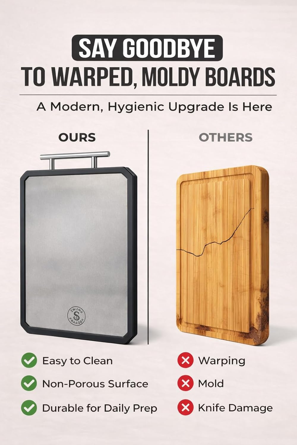 Titanium Cutting Board - Double-Sided Metal Kitchen Board with Scraper | 16” x 11” Large Prep Surface