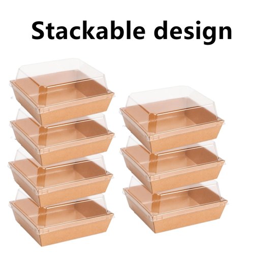 Zentriqlla 100 Pack Charcuterie Boxes with Clear Lids, Disposable Bakery Dessert Containers, Kraft Bakery Box with Twine & Stickers for Sandwich, Snacks, Cakes, Weddings, Strawberries, 5"x5"x2.6"