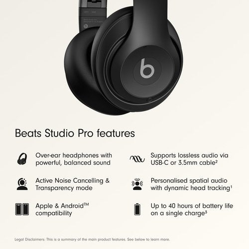 Beats Studio Pro - Premium Wireless Over-Ear Headphones | 40-Hour Battery Life, Active Noise Cancelling - Black