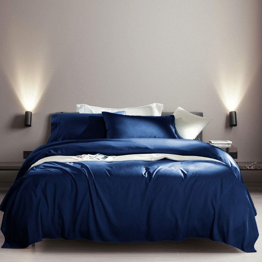 SONORO KATE Bed Sheet Set - Luxury Egyptian Microfiber 1800 Thread Count | Super Soft, Navy Blue, Queen Size, 6-Piece