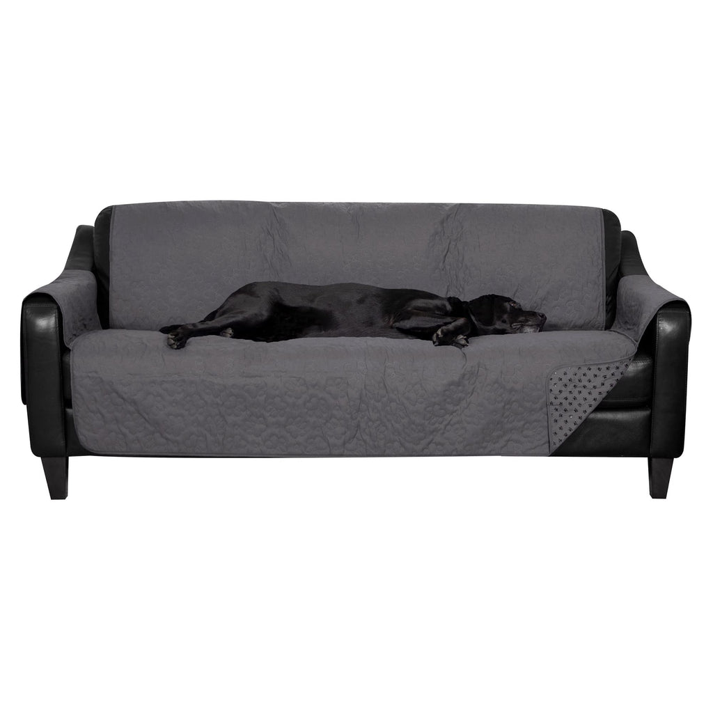 Furhaven Waterproof & Non-Slip Large Sofa/Couch Cover Protector for Dogs, Cats, & Children - Quilted Paw Print Living Room Furniture Cover - Gray, Large Sofa