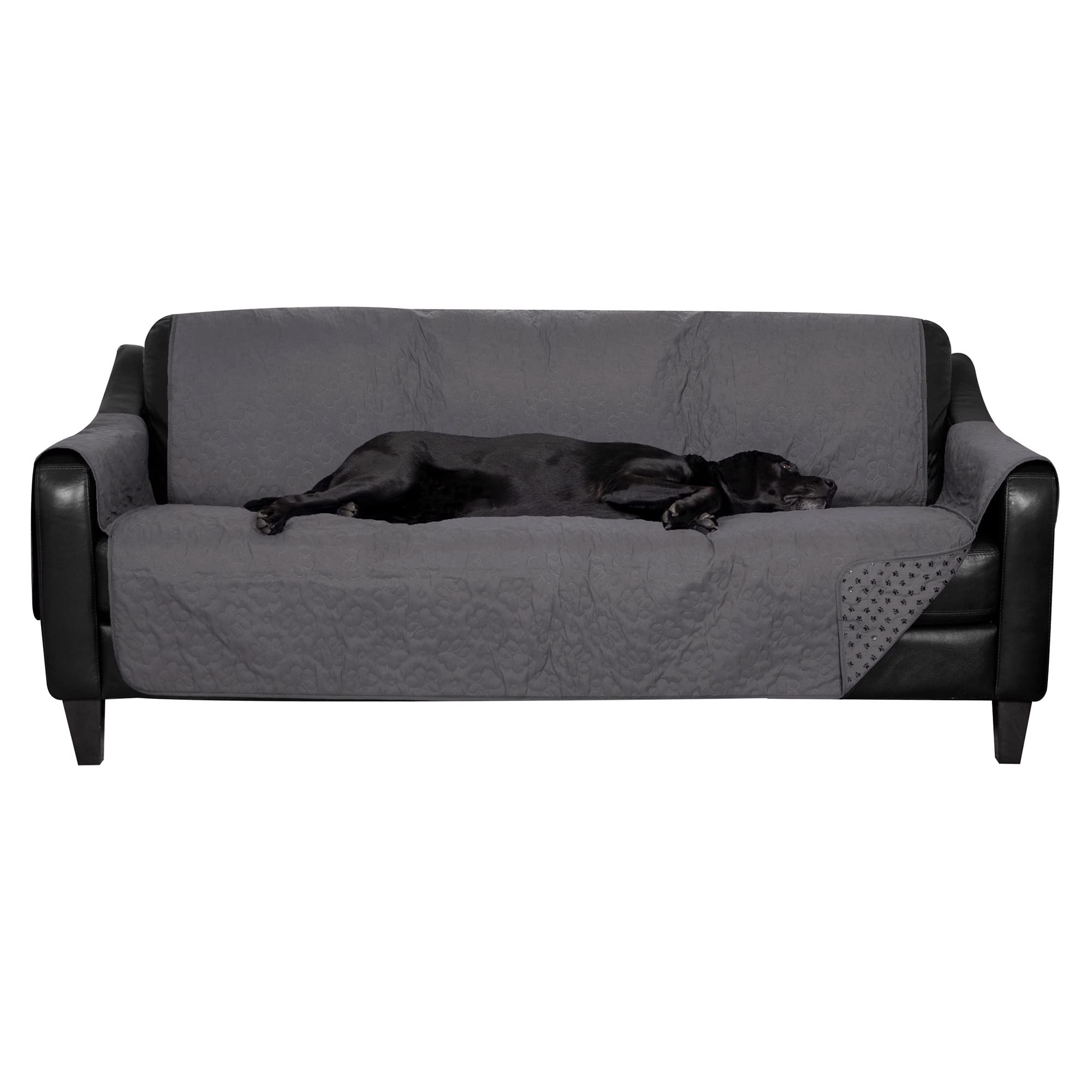 Furhaven Waterproof & Non-Slip Large Sofa/Couch Cover Protector for Dogs, Cats, & Children - Quilted Paw Print Living Room Furniture Cover - Gray, Large Sofa