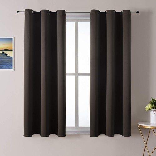ChrisDowa Small Window Curtains - 50-Inch Grommet Thermal Insulated Room Darkening Panels (Brown, 2-Pack)