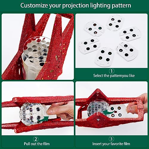 Christmas Tree Topper Lighted Star with 6 Projected Patterns - Rotating 3D Glitter Xmas Decor - Red - Variation 1
