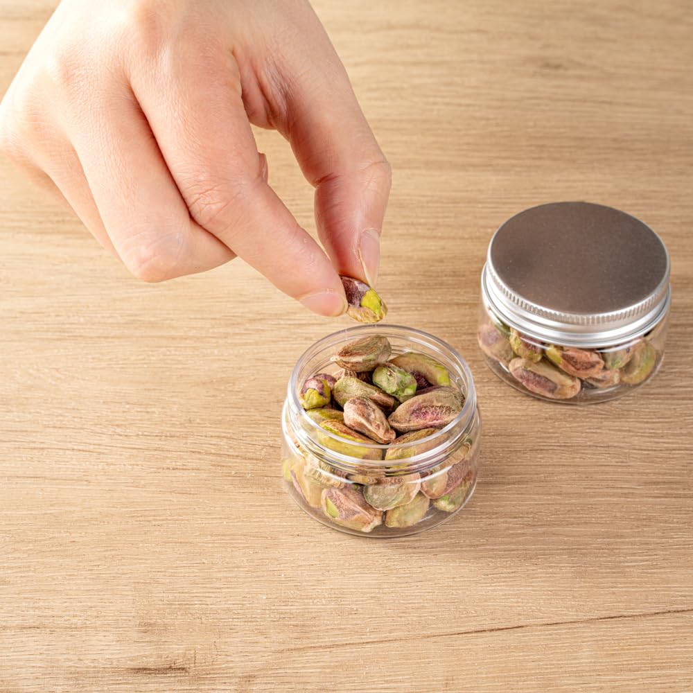 Restaurantware RW Base 1 Ounce Candy Jars 100 Durable Kitchen Storage Containers - Round Airtight Seal Clear Plastic Snack Jars With Silver Aluminum Lids For Table Display Or Candy Buffet