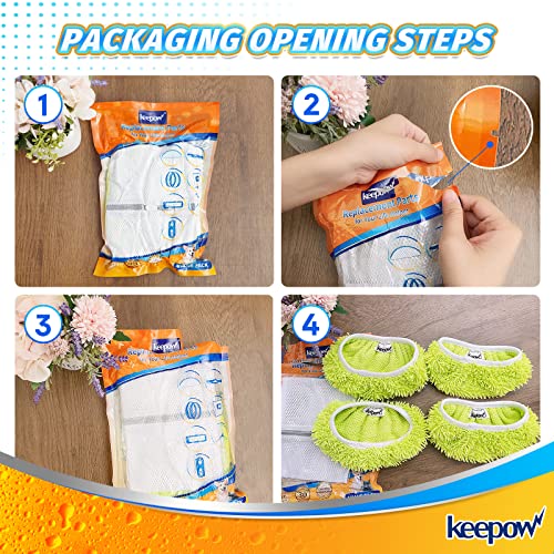 KEEPOW Reusable Mop Pads for Swiffer Sweeper - 4 Pack Microfiber Cleaning Cloths