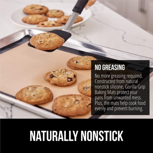GORILLA GRIP Silicone Baking Mat - Food Grade, Nonstick, Oven Safe Up to 500°F | 16.5x11.87, 2-Pack, Black