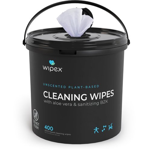Wipex Gym & Fitness Cleaning Wipes, 400ct Dispensing Bucket with Sanitizing BZK for Hands, Great for Gym, Studios and Fitness Centers 400 Count (Pack of 1)