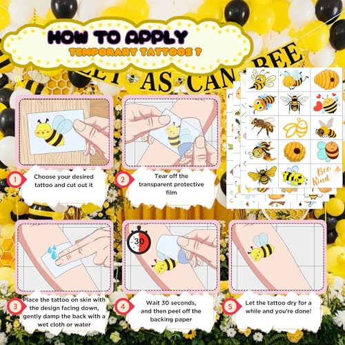 Bee Temporary Tattoos 50Pcs - Honey Party Favors & Kids Gifts
