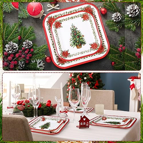 Christmas Paper Plates Disposable Set 100 Pcs Red Green Xmas Tree Design