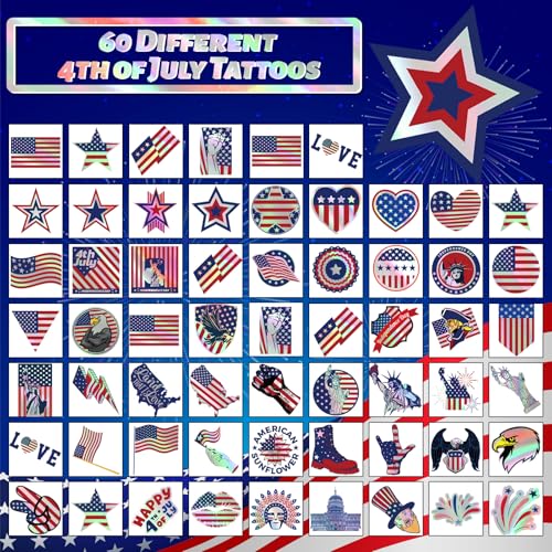 Winthrop 120 Pcs Fourth of July Temporary Tattoos Metallic Foil