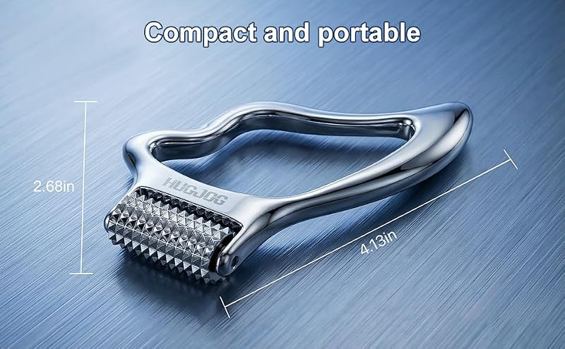 HUGJOG Metal Face and Body Massage Roller with Gua Sha Edge for Tension Relief