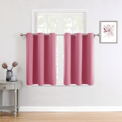 ChrisDowa Small Window Curtains - Grommet Thermal Insulated Room Darkening Panels (Pink, 52 x 36 Inch)
