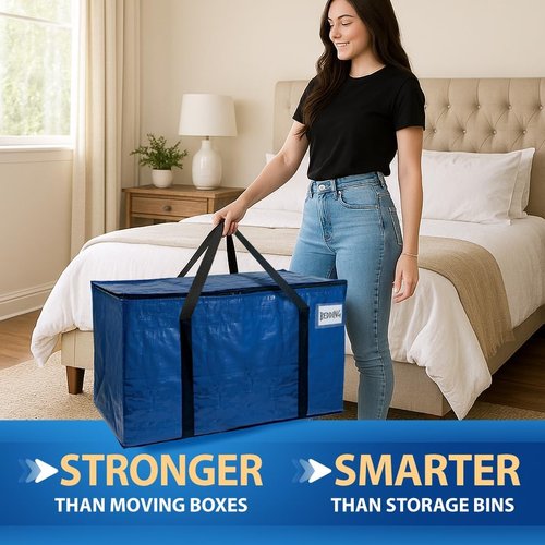 ClearSpace Heavy Duty Moving Bags - Large Storage Bags with Backpack Straps & Zippers | 2 Pack for Moving & Travel