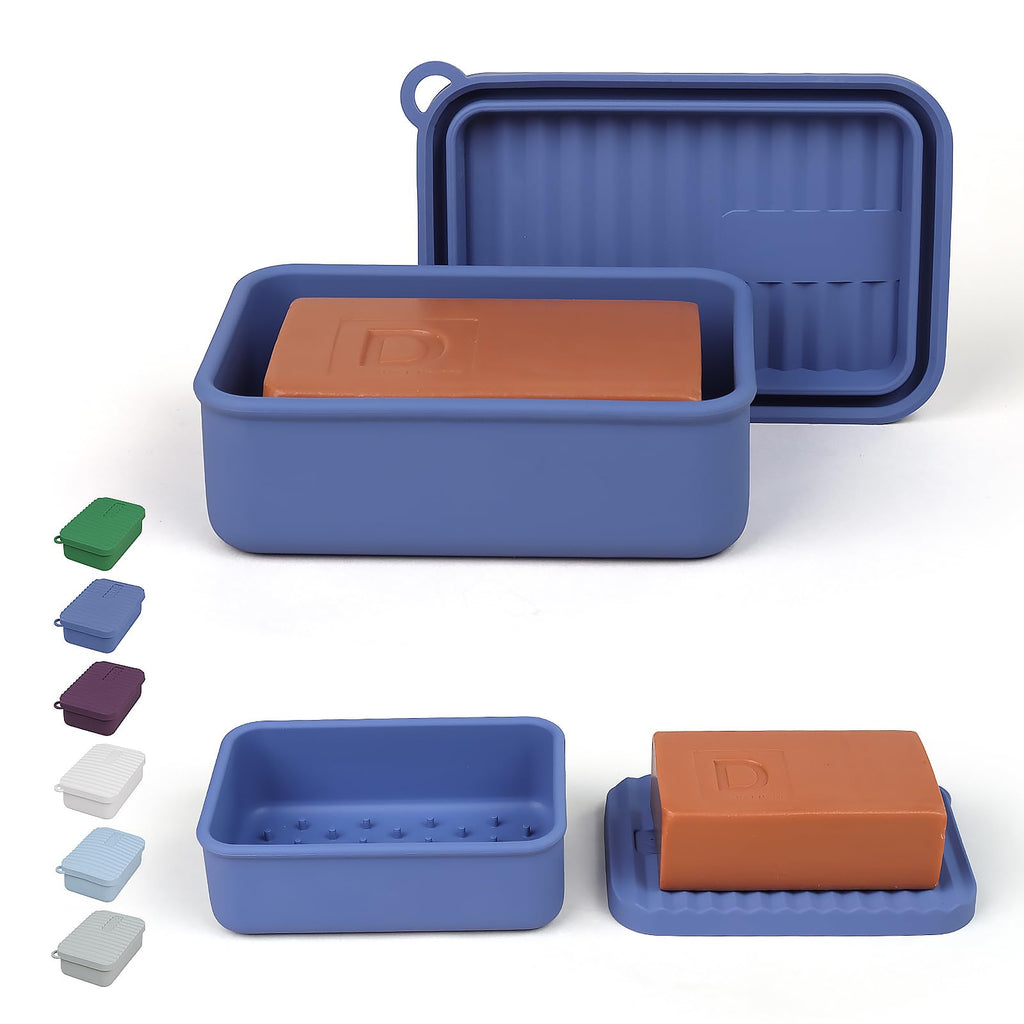 AIDIMMING Extra Large Silicone Travel Soap Case, Leak Proof Bar Soap Holder & Container for Extended Trips, Camping & Gym,Truck Drivers, Fits 10oz Duke Cannon, Shampoo & Conditioner Bars (Deep Blue)