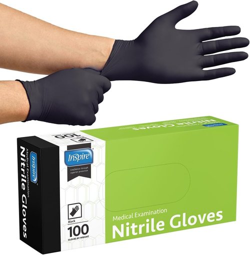 Inspire Black Nitrile Disposable Gloves - 4.5 Mil Safety Gloves for Medical, Cooking & Cleaning