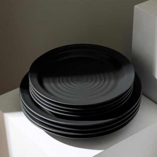 Stone Lain Orbit 16-Piece Round Stoneware Dinnerware Set, Charcoal, Service for 4 with Plates, Bowls & Mugs, Durable Ceramic Kitchen Tableware, Dishwasher & Microwave Safe