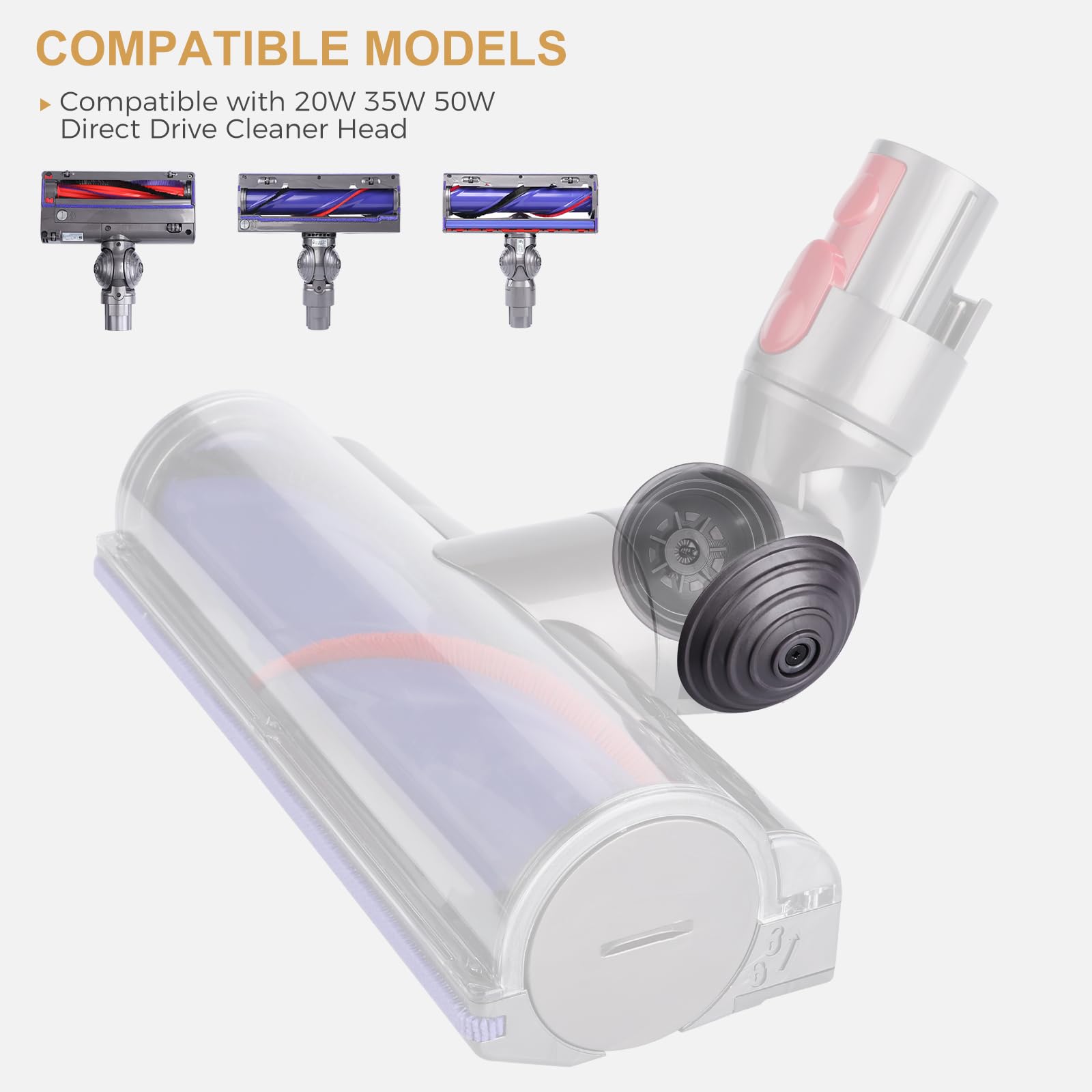 WYWY.Wide Ball Wheel +Plush Strips +Head Roller Set Compatible with Dyson V6 V7 V8 V10 V11 DC62 Vacuum Cleaner Head Parts 35W 50W Direct Drive Cleaner Accessories