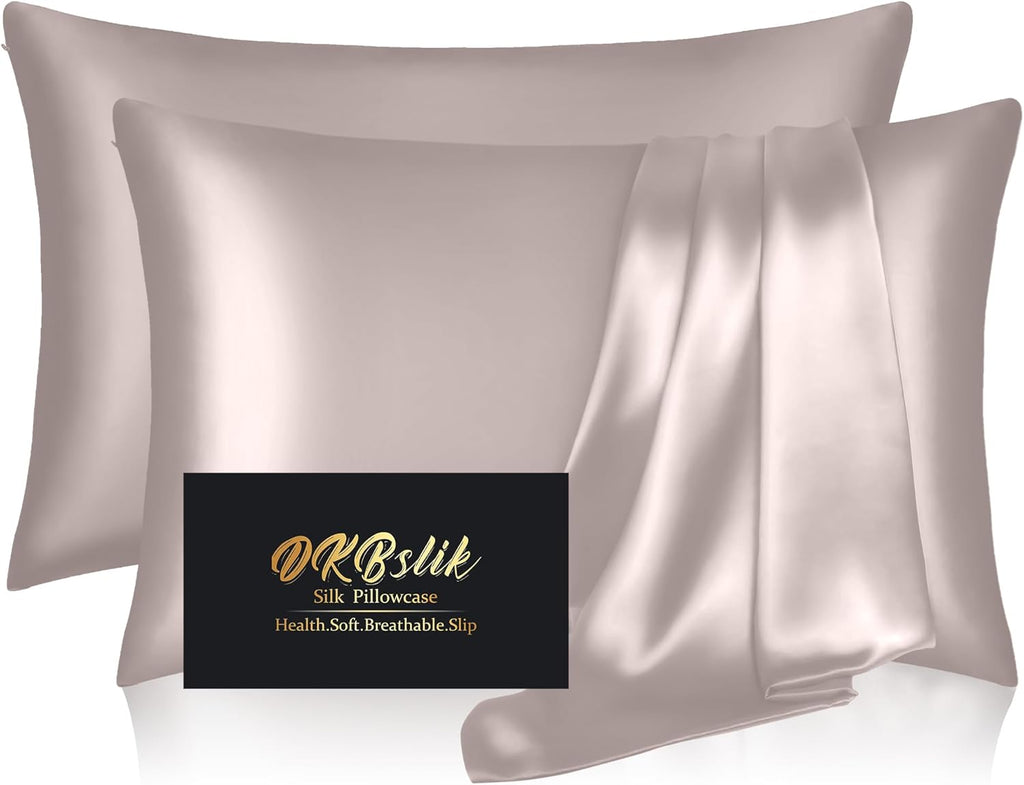 Mulberry Silk Pillowcase Set by Skiennix - Anti-Acne Queen Size 2-Pack | Luxurious Satin for Hair & Skin - Taupe