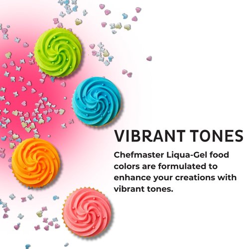 Chefmaster Neon Food Coloring Set - 4 Vibrant Liqua-Gel® Bottles for Professional Baking | Fade-Resistant, 0.67 oz