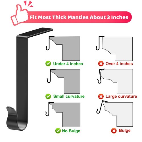 SPSHENG Christmas Stocking Holders for Mantle, Stocking Holders for Mantle Set 4, Fireplace Stocking Hangers for Tickness Mantel, Metal Hooks Garland Hanger for Christmas Party Home Decoration-Black