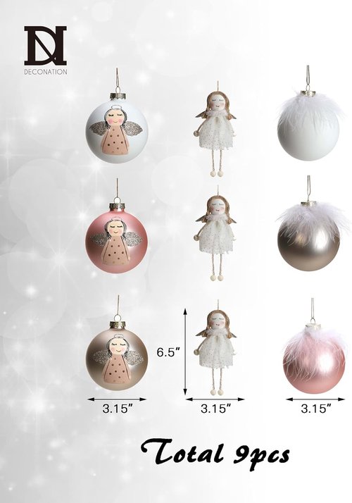 DN DECONATION Pink Christmas Ornaments - Girly Angel Glass Ball Ornaments for Tree Decoration