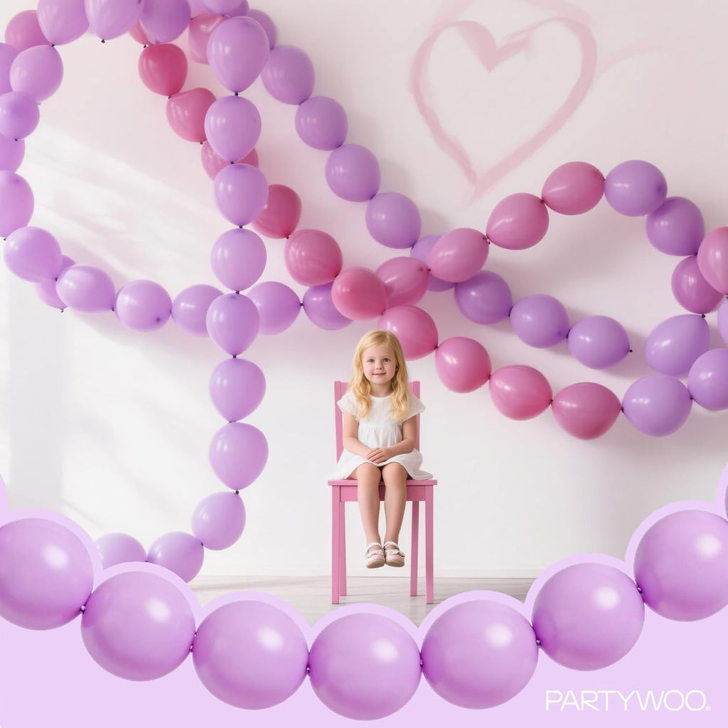 PartyWoo Lavender Linking Balloons - 100pcs 6 Inch Light Pastel Purple for Birthday & Wedding Decor