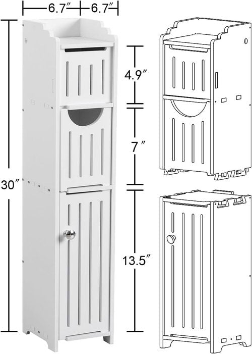 AOJEZOR Bathroom Storage Cabinet - Compact Design with Toilet Paper Holder for Mega Rolls | White Finish