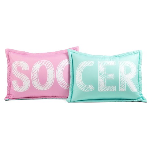 Lush Decor Girls Soccer Kick Reversible Comforter Queen Size 5 Piece Set Full/Queen White & Turquoise - Kids Bedding Set Queen Comforter - Soccer Bedding