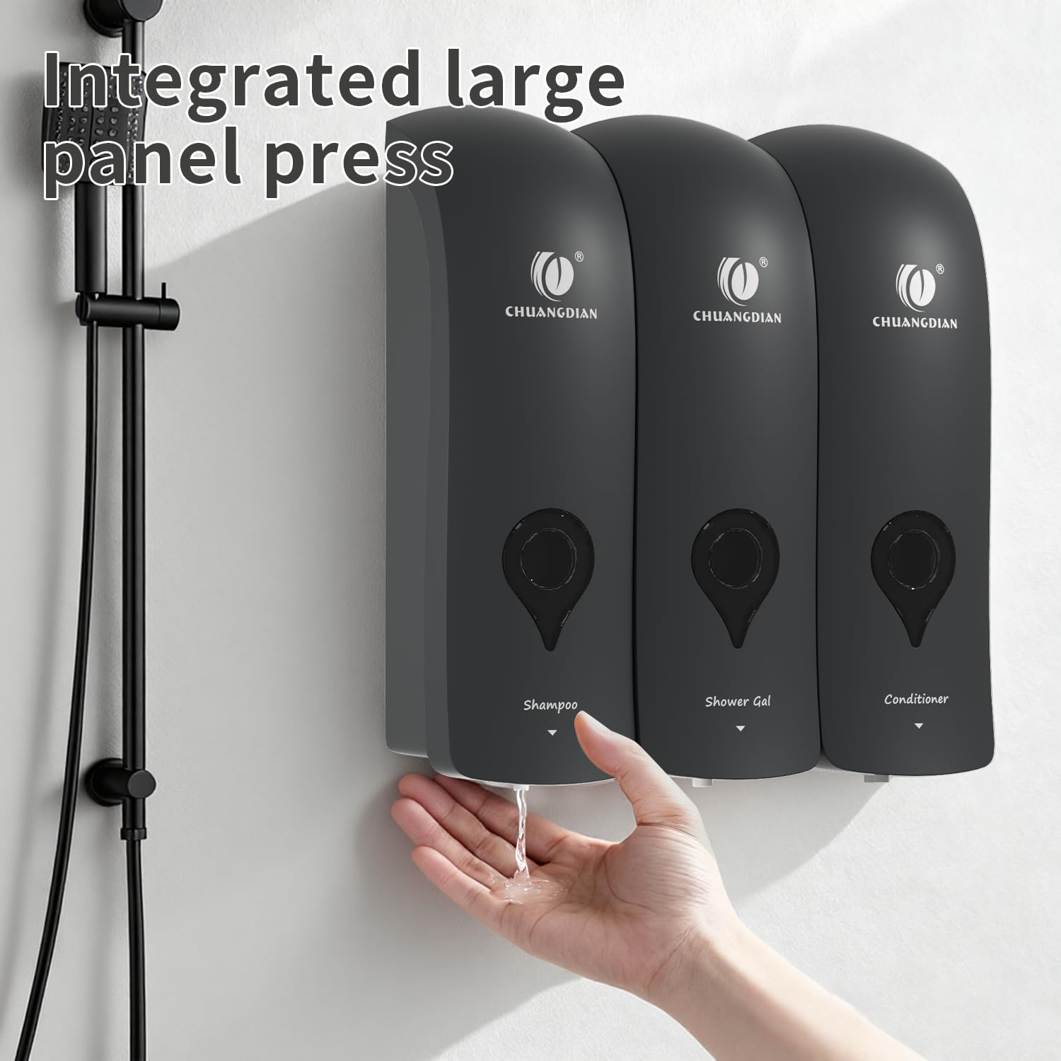 CCITOW Shampoo Conditioner Body Wash Dispenser, Wall-Mounted Bathroom Soap Dispenser Set of 3 (Black), Refillable Shower Soap Shampoo Dispenser for Bathroom,Kitchen,Hotel and Airbnb