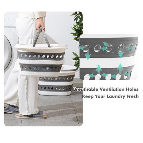 2 Packs Collapsible Laundry Baskets with Handles 7.4 Gallon Heavy Duty Laundry Basket Rectangle Pop Up Silicone Laundry Bucket Small Portable Storage Organizer Collapse Basket Small Room Organization