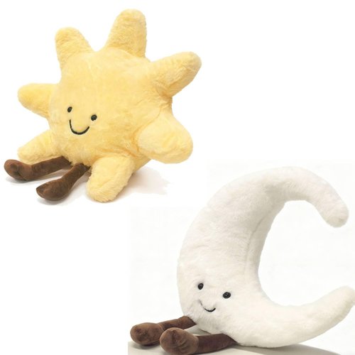 EUEGWYX Sun and Moon Shaped Plush 12" Cute Smiling Fun Filled Moon Sunshine Pillow Stuffed Animal Plushie Toy for Birthday Gift