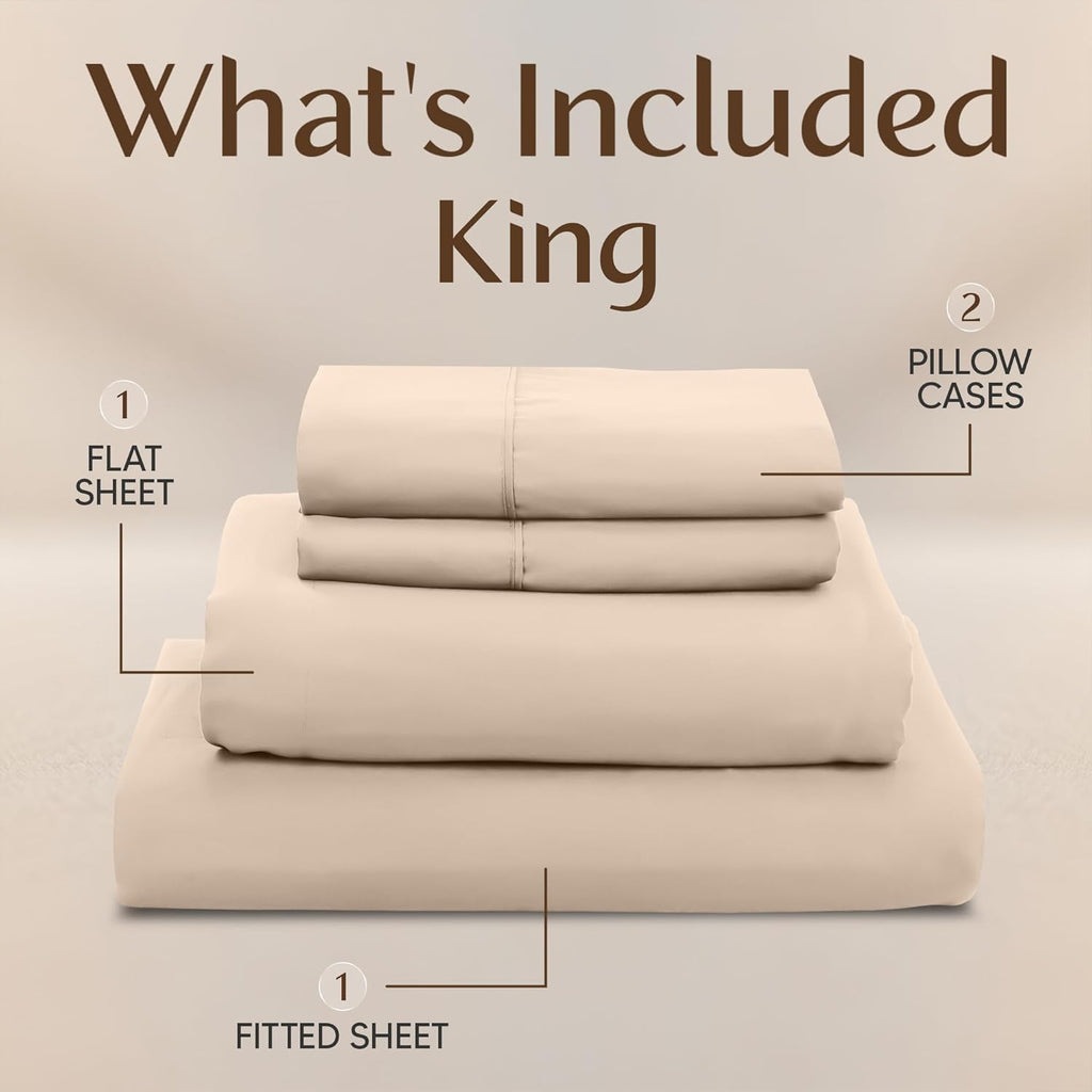 Utopia Bedding King Size Sheet Set - Soft, Breathable Microfiber | 4-Piece Beige Bed Sheets Set