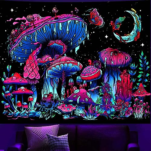 TUGCAY 30x40 Blacklight Mushroom Tapestry UV Reactive Wall Hanging for Bedroom Dorm Decor